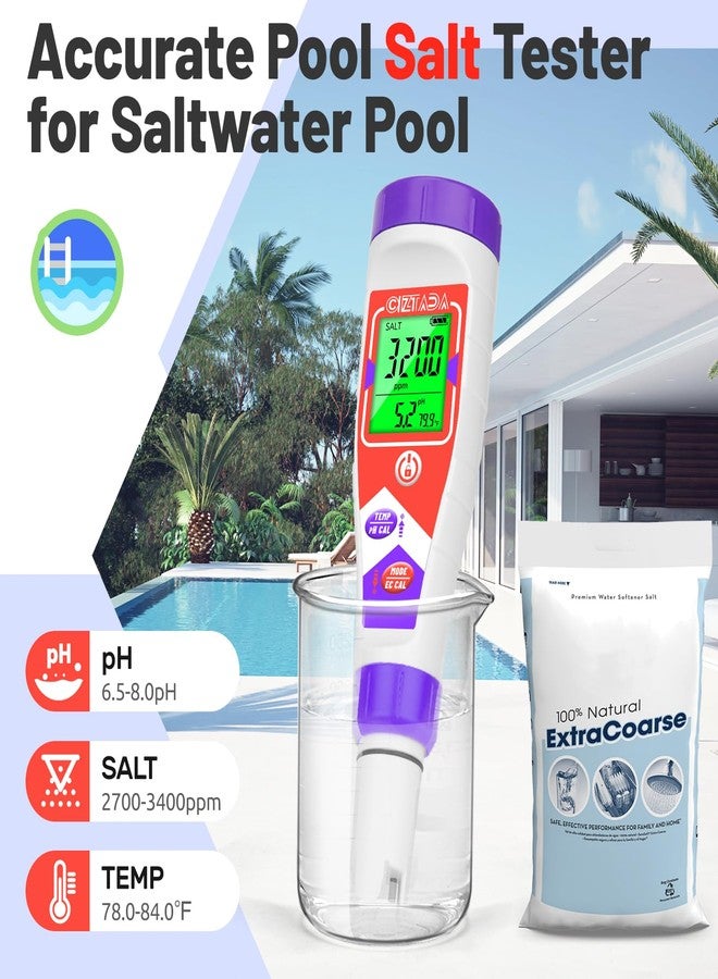 CIZTADA Saltwater Aquarium Salinity pH Tester for Reef Aquarium Digital Pool Salt Tester with 35ppt Calibration Solution Measure pH Salt EC TDS Temp 0-150ppt Large Range Salt Meter for Pool, Koi Pond - Image 5